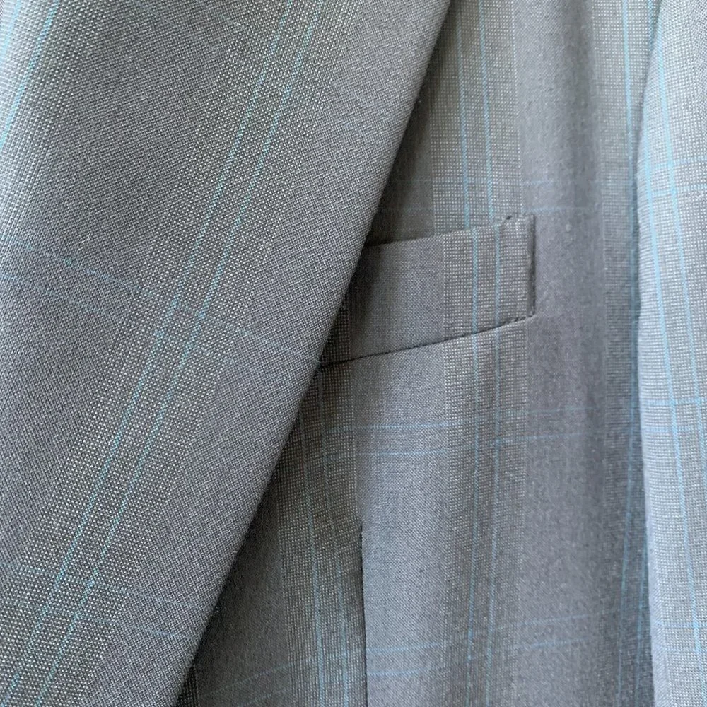 Norman Hilton Blazer Sport Coat‎ Men's 39L Wool Grey Plaid  Made in USA 2 Button